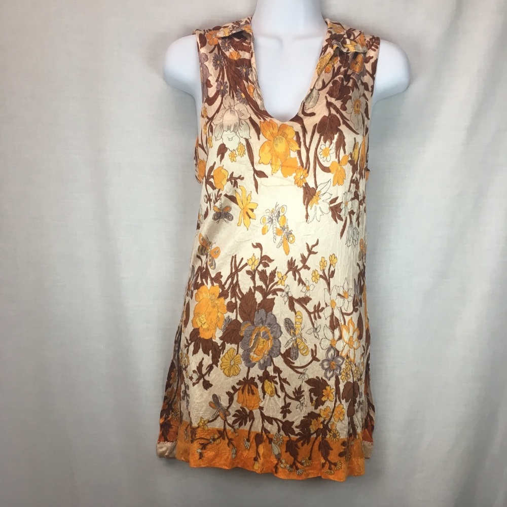 Vintage tank top w Flowers and Butterflies